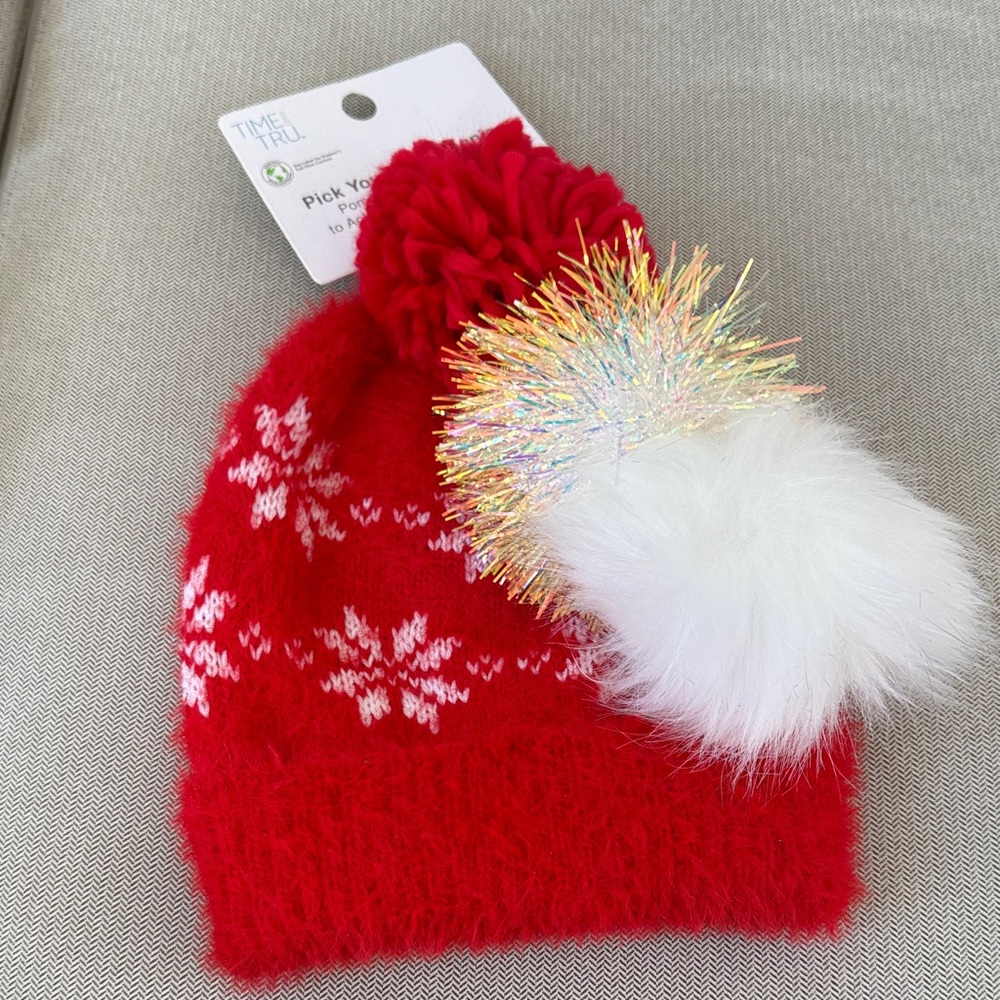 Time and Tru Red  Beanie with White Pom-Pom